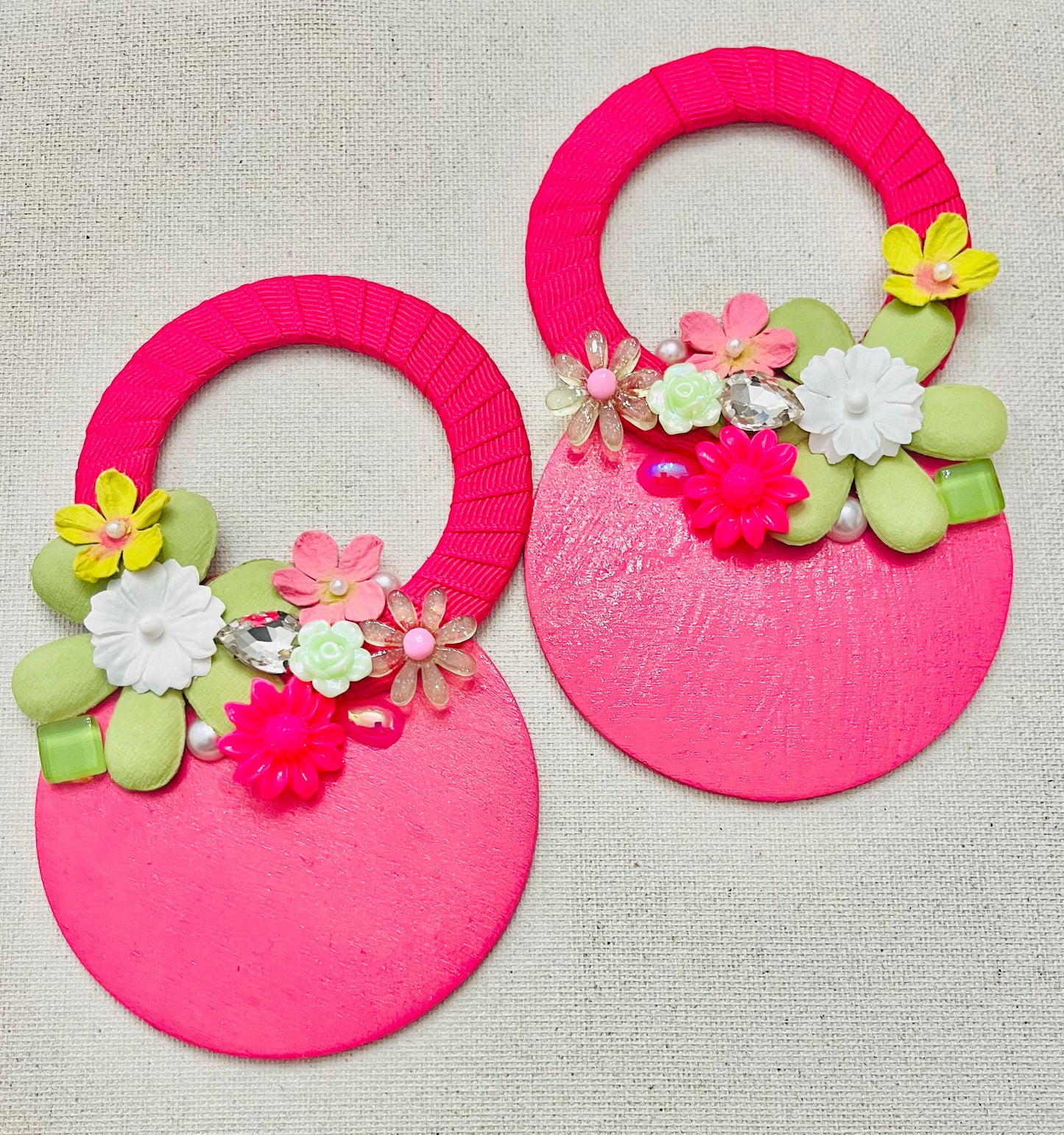 Pink Floral Hoop Earrings