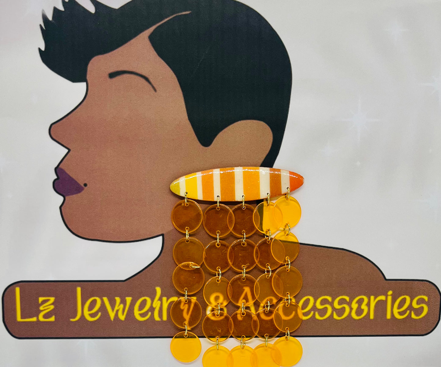 Orange Striped Chandelier Earrings