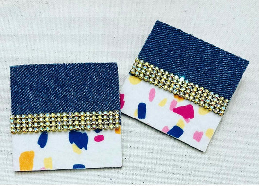 Denim & Multicolored Squared Earrings