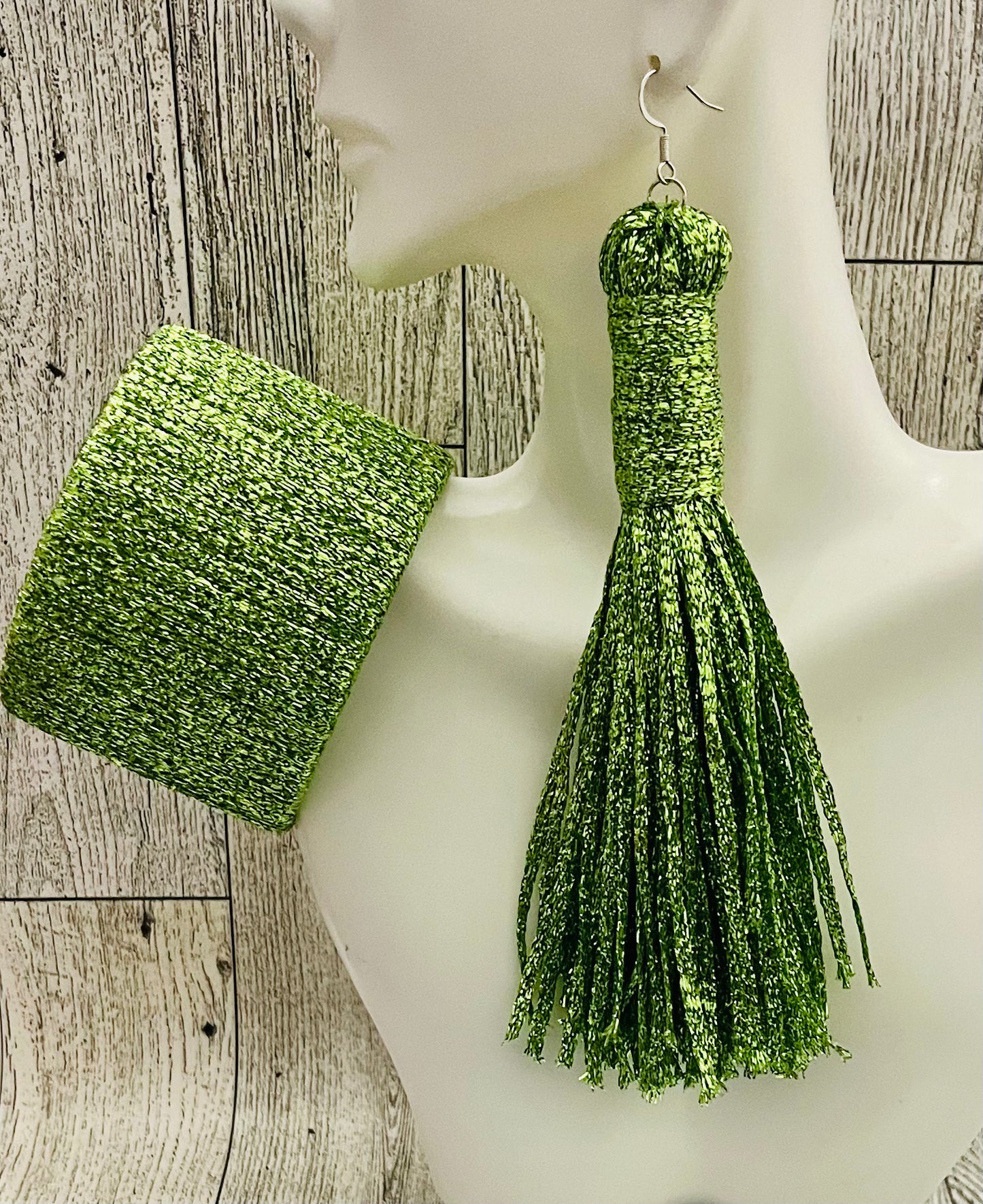 Green Apple Tassel Earrings and Bangle Set