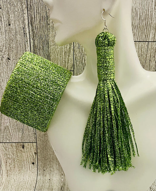 Green Apple Tassel Earrings and Bangle Set