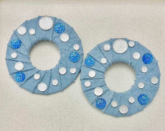 Rhinestone Denim Hoop Earrings