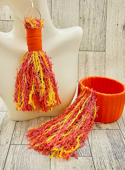 Hot and Spicy Tassel Earrings and Bangle Set