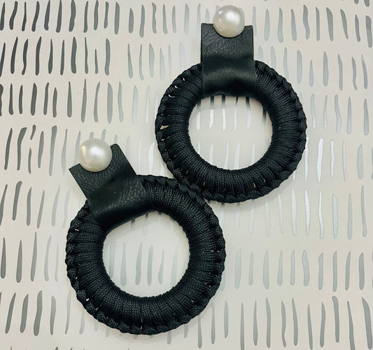 Black Leather Hoop Earring