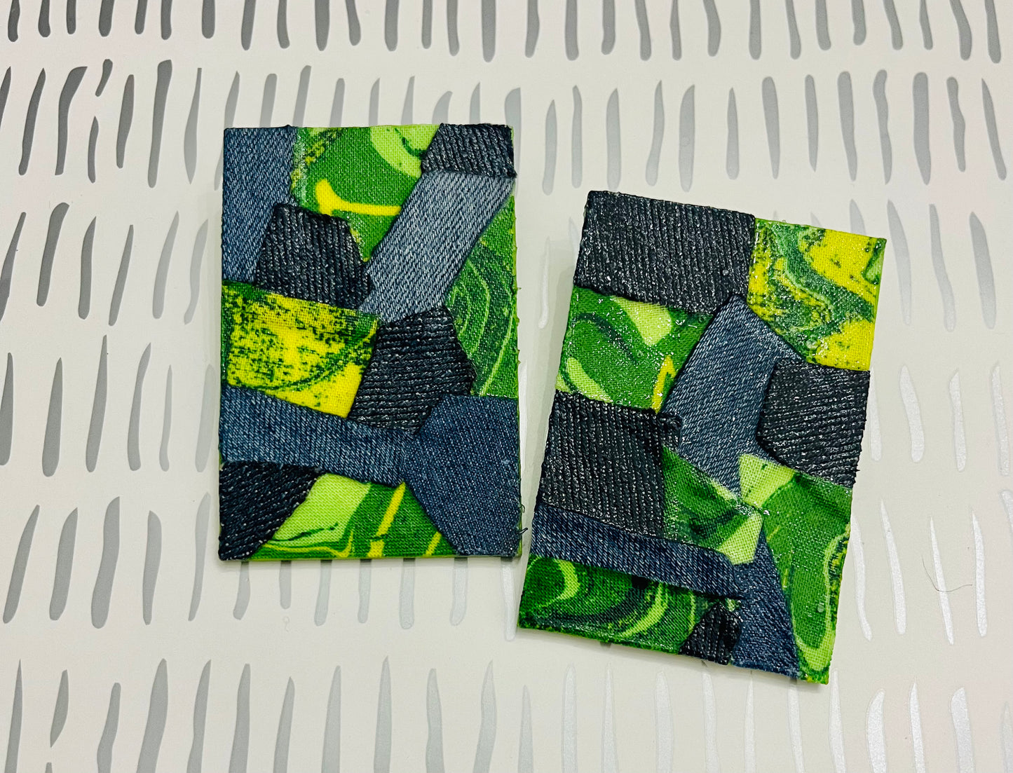 Denim and Green Rectangle Earrings